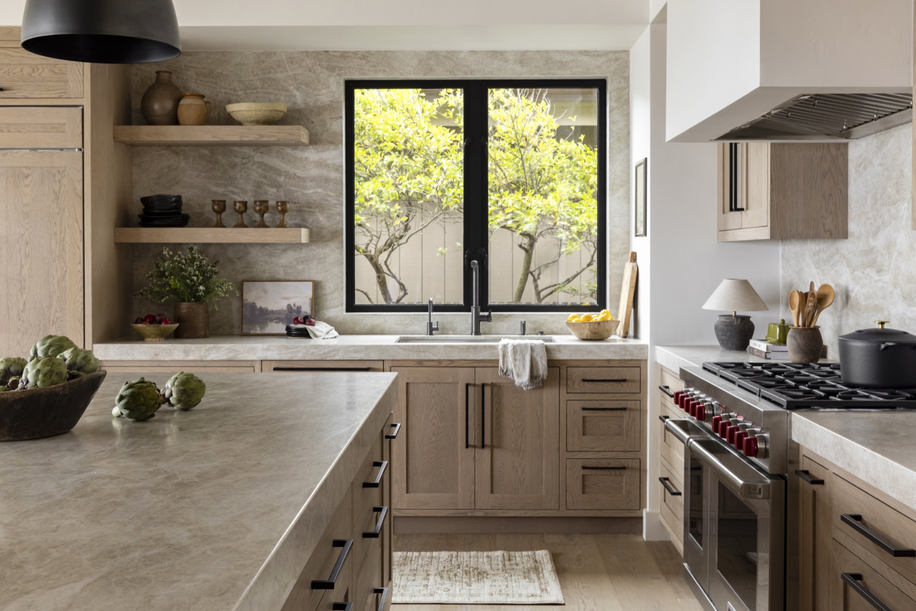 Coastal Urban, the kitchen sink window with a garden view