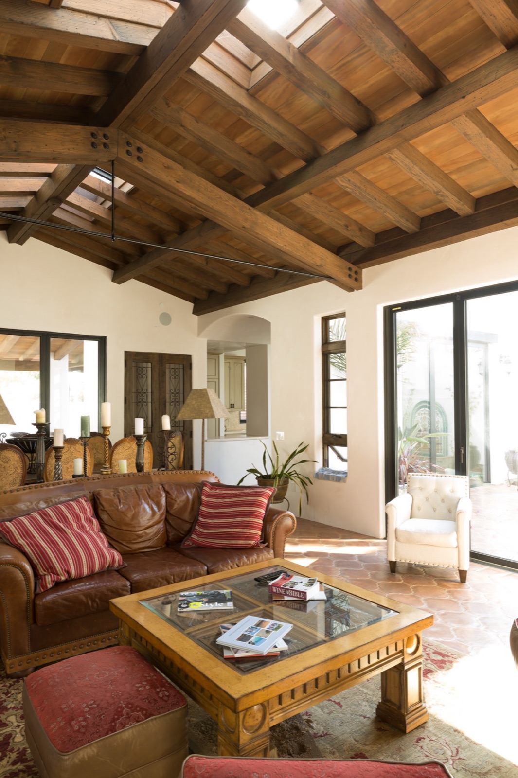 Spanish Revival, living room with vaulted ceiling